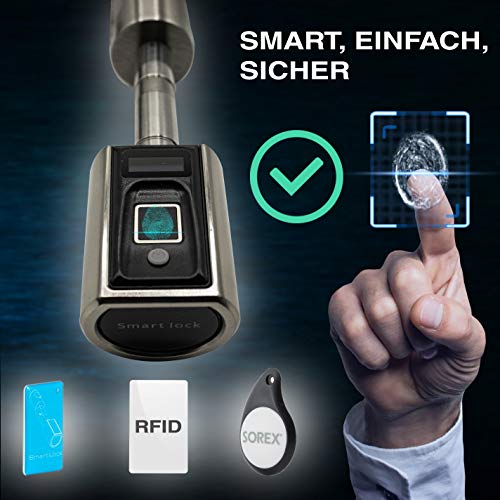 SOREX FLEX - Türschloss biometrisch mit deutschem Support! Türöffner mit Fingerabdruck und RFID Zylinder inkl. Batterien | Keine Schlüssel nötig | Keyless Smart Lock | elektronisches Schloss - 2