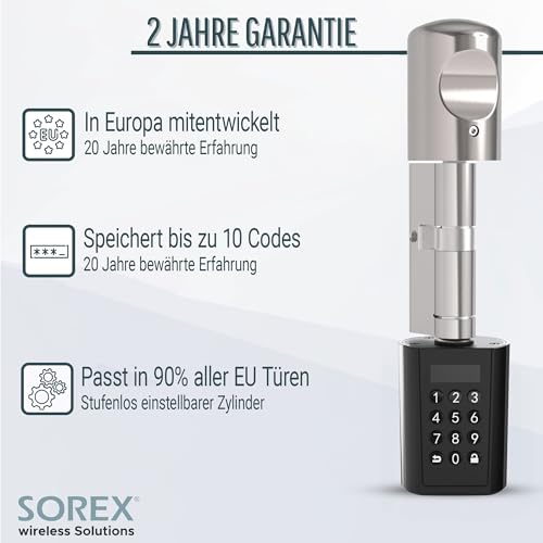 SOREX FLEX – Türschloss Digital mit deutschem Support! Zahlenschloss mit Code und RFID – Zylinder inkl. Markenbatterien | Keine Schlüssel nötig | Keyless Smart Lock | Elektronisches Schloss - 2