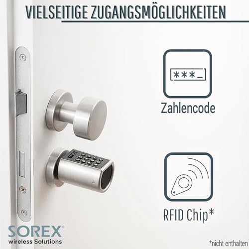 SOREX FLEX – Türschloss Digital mit deutschem Support! Zahlenschloss mit Code und RFID – Zylinder inkl. Markenbatterien | Keine Schlüssel nötig | Keyless Smart Lock | Elektronisches Schloss - 3