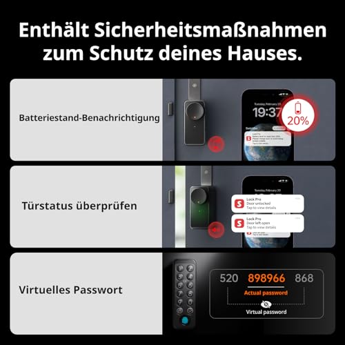 SwitchBot WLAN Smart Lock Pro mit Touchscreen-Tastatur, Türriegelschlösser, Smartes Türschloss, Elektronisches Türschloss, Türöffner per App, Fingerprint, Code, Alexa, Google, unterstützt Matter - 9